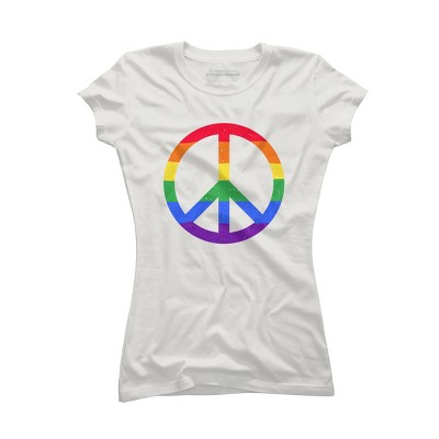 Adult Design By Humans Rainbow Pride and Peace Sign By JuanMedina T-Shirt
