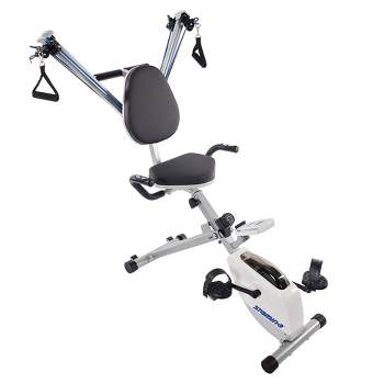 Stamina Strength System Stationary Portable Magnetic Resistance Upper and Lower Body Training Exercise Bike with Elastic Bungee Cords, White/Blue