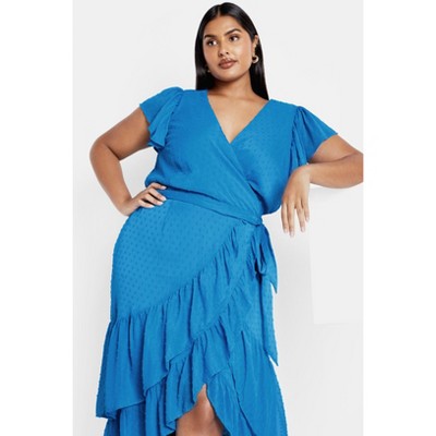 Women's Plus Size Midi Frill Dee Dress - cornflower | CITY CHIC
