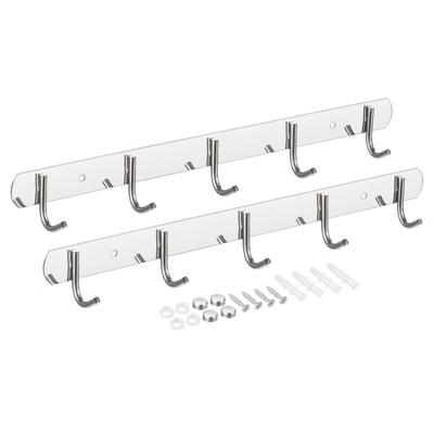 Unique Bargains Stainless Steel Wall Mounted Durable Waterproof Coat Hook Rack 2 Pcs