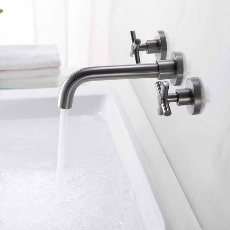 Sumerain Wall Mount Bathroom Faucet Brushed Nickel, Cross Handles and Brass Rough-in Valve Included, 5 of 10