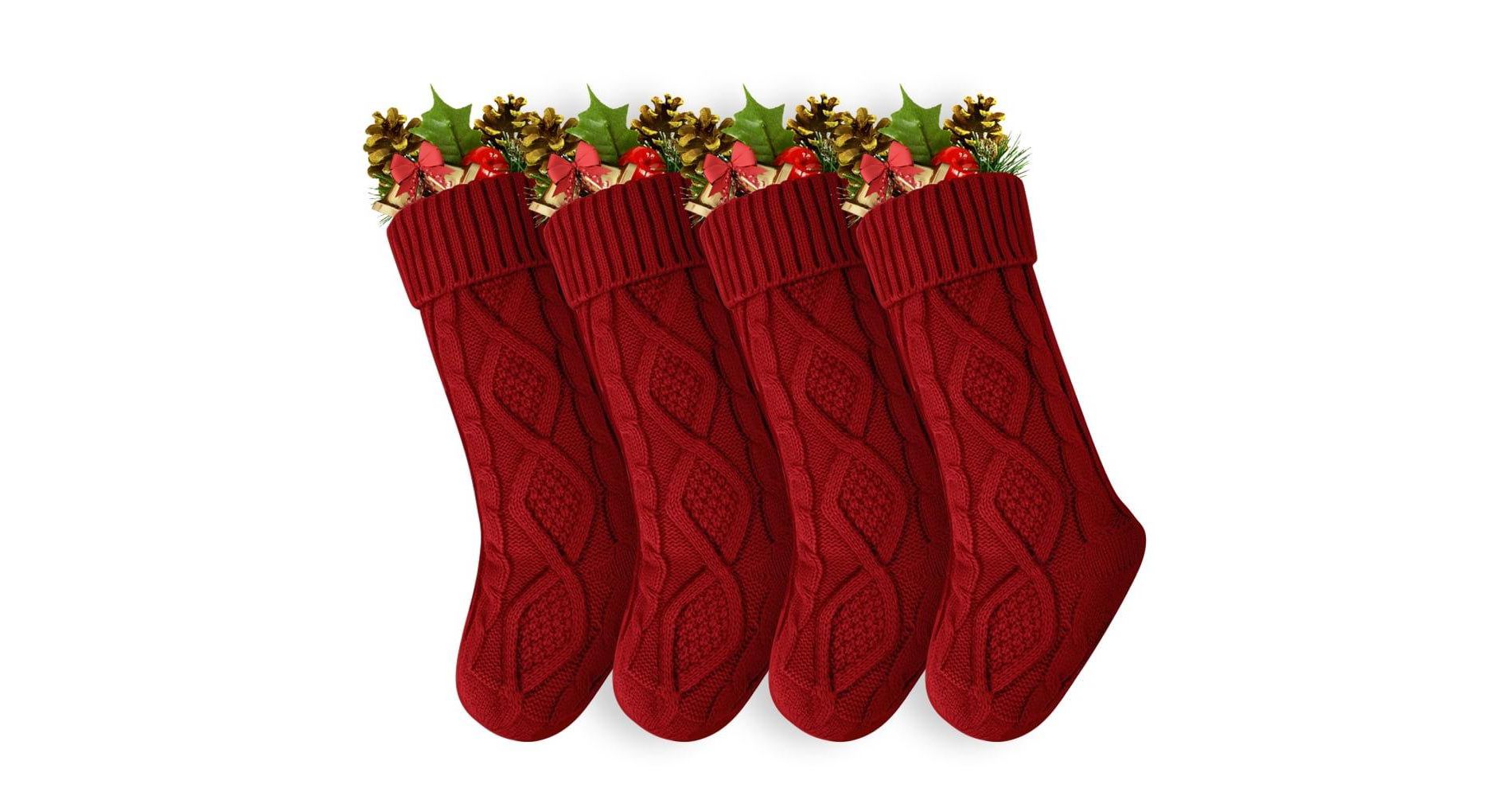 Swtroom 4 Pack Christmas Stockings, Knitted Stocking for Holiday Christmas Party Family Decorations