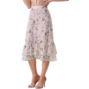 INSPIRE CHIC Women's Chiffon Elastic Waist Ruffle Tiered Flowy Midi Floral Printed Skirts - 1 of 4
