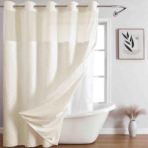 BAGOKIE 71"x74" Boho Tufted Chevron Stripes Hookless Shower Curtain, Pack of 1 - 1 of 4