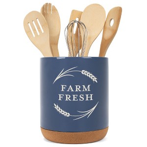 Elanze Designs Farm Fresh Country Kitchen Ceramic Cork Bottom Navy Blue Large Capacity Utensil Holder Crock for Countertop Storage, Stylish & Durable - 1 of 4