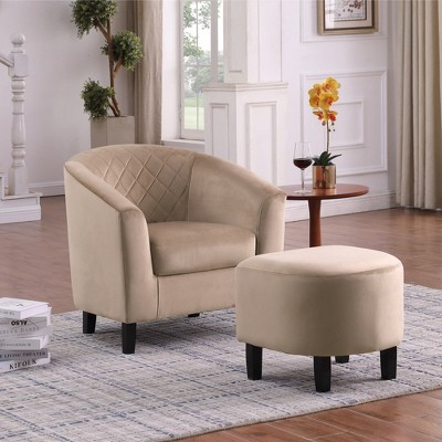 DOMETOUR Tub Chair with Ottoman-Velvet Beige