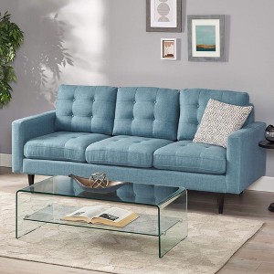 Fabric Contemporary 3-Seater Sofa with Button Tufted Waffle Stitch, Large Seating Area and Assembly Required - 1 of 4