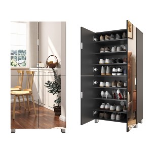 CIPACHO Black 4-Mirror-Door Shoe Cabinet - 50" Tall Entryway Organizer, Holds 24-32 Pairs, Adjustable Shelves & Dust-Proof (Hallway/Apt) - 1 of 4