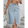 Women's Denim Midi Skirt with High Slit - A-Line Stretch Jean Skirt - 2 of 4