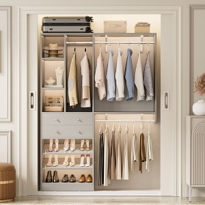 Besiost Closet System with Wooden Drawers and Two Hanging Rods - 1 of 4