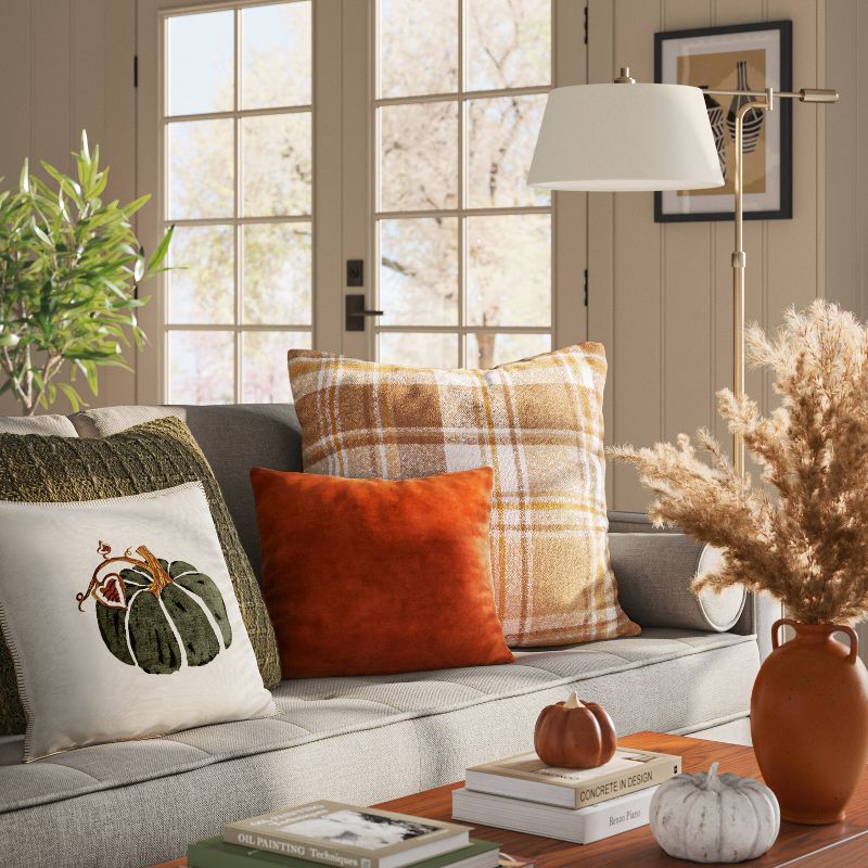 Printed Pumpkin with Blanket Stitch Edge Square Throw Pillow Light Beige - Threshold&#8482;, 3 of 9