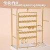 360° Rotating Jewelry Stand with Velvet Ring Tray, Multi-Level Display Organizer for Necklaces, Bracelets & Earrings, Gold - 3 of 4