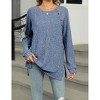 Women's Ribbed Long Sleeve T-Shirt Crew Neck Split Hem Top with Decorative Buttons Casual Top - 2 of 4