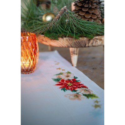 Vervaco Stamped Tablecloth Embroidery Kit 32"X32"-Christmas Flowers (10.5 Count)