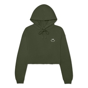 Dalix Smile Face Embroidered Fleece Cropped Hoodie Cold Fall Winter Women - 1 of 4