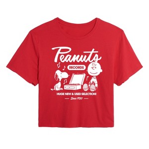 Women's - Peanuts - Charlie Brown Records Cropped Graphic T-Shirt - 1 of 4