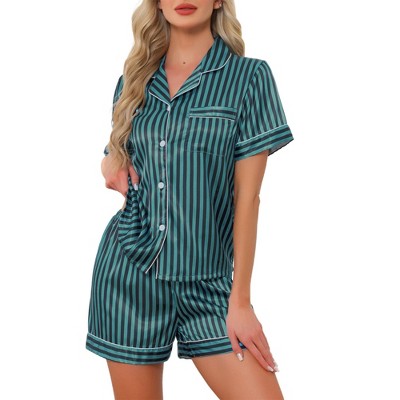 cheibear Women's Stripped Satin Silky 2pcs Pajama Set Button Down Shirt ...