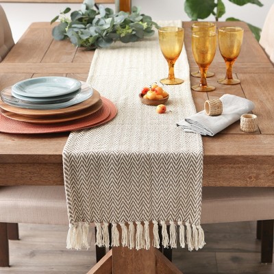 Brown and Off-White Cotton Chevron Table Runner 15x108