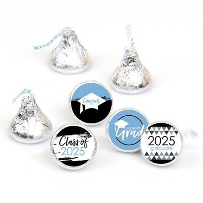 Big Dot of Happiness 2025 Light Blue Graduation Party Round Candy Sticker Favors - Labels Fits Chocolate Candy (1 Sheet of 108)
