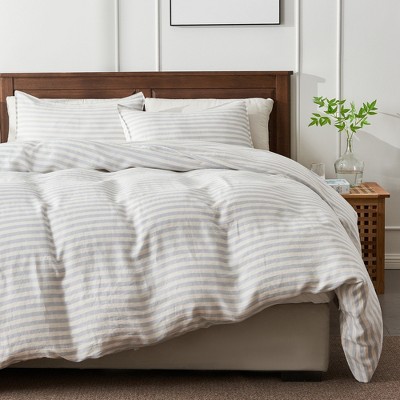 Peace Nest 100% Flax Linen Stripe Duvet Cover and Sham Set