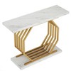 Gulches Modern Gold Console Table, Faux Marble, Geometric Metal Base, White & Gold, 40", Entryway/Sofa Table - 3 of 4