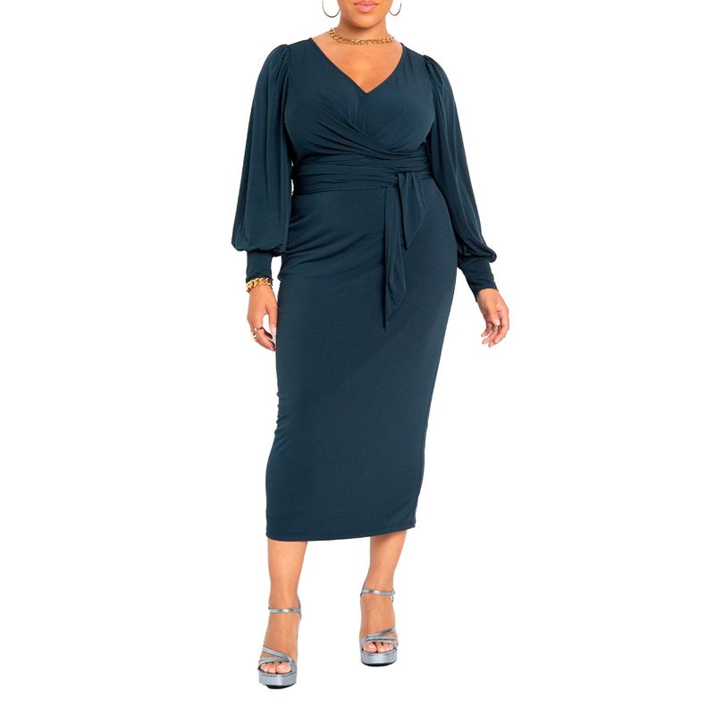 ELOQUII Women's Plus Size Cross Front Midi Dress, 1 of 2
