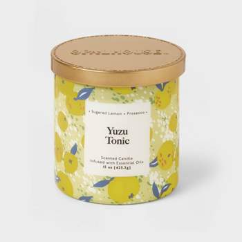 2-Wick 15oz Glass Jar Candle with Patterned Sleeve Yuzu Tonic - Opalhouse™