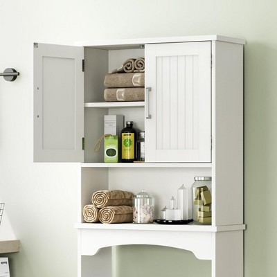 White Linen MDF Over-The-Toilet Storage Cabinet with Double Doors