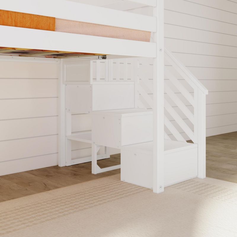 Max & Lily Twin Size Low Loft Bed with Slide and Stairs, Solid Wood Kids Platform Bed with 14” Guardrails, 3 of 6