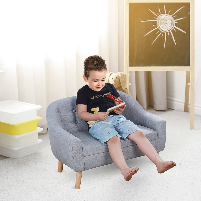 Qaba 2-Seat Kids Sofa Linen Fabric and Wooden Frame Sofa for Kids and Toddlers Ages 3-7, 11" High Seat, 3 of 9