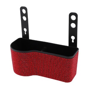 Unique Bargains Car Trash Can W/ Hook Hanging Front Rear Seats Rhinestone Trash Bin Red 1 Pc - 1 of 4