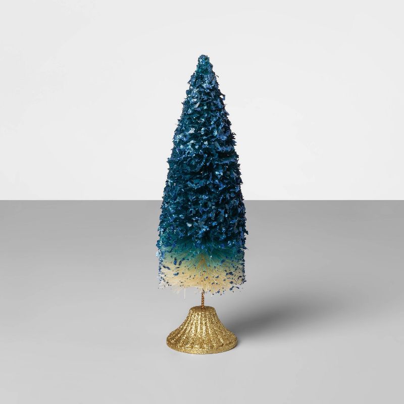 12" x 3.5" Bottle Brush Christmas Tree Blue/Gold - Opalhouse&#8482;, 1 of 2