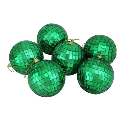 Northlight 6ct Mirrored Glass Disco Ball Christmas Ornament Set 3.25" - Green