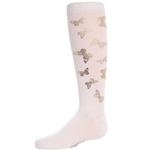 Memoi Gold and Gilded Butterfly Knee High Cotton Blend Girls Socks - 1 of 2