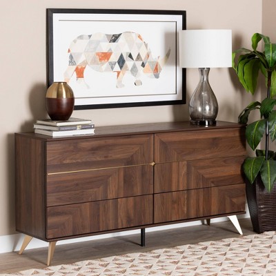 Baxton Studio Graceland Wood 6 Drawer Dresser Walnut Brown/gold: Mid ...