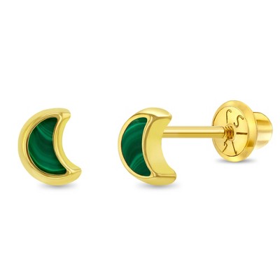 Girls' Malachite Shaped Screw Back 14k Gold Earrings - In Season Jewelry