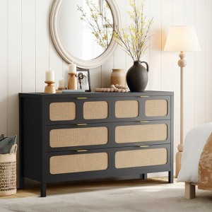 6-Drawer Dresser, Rattan Bedroom Dresser with Metal Handles, Farmhouse-Style Wooden Storage Chest, Suitable for Living Rooms, Hallways, Entryways - 1 of 4