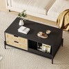 Garvee Rattan Coffee Table with LED Lights, Mid Century Modern Coffee Table with 4 Drawers and Open Storage Shelf, Wooden Farmhouse Coffee Table - 3 of 4