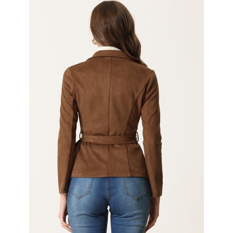 Allegra K Women's Faux Suede Notched Lapel Collar Casual Jackets with Belt, 4 of 6
