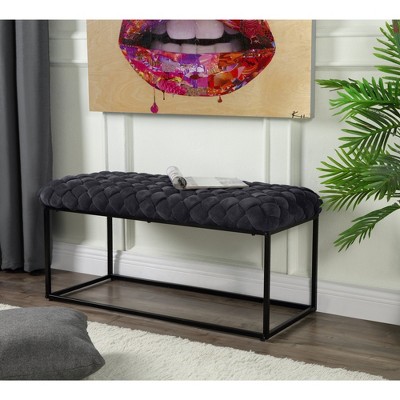 Loft Lyfe Laguce Velvet Hand Woven Bench Black Base, Black