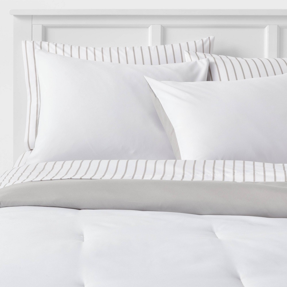 7pc Queen Solid Microfiber Reversible Comforter & Sheets Set White/Gray - Room Essentials