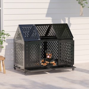 SEVOBAL Pet Crates and Houses 52 Inches Strong Dog Cage with Roomy Interior Convenient Wheels Detachable Tray, Black, 46"*29.5"*54" - 1 of 4