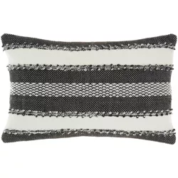 14"x22" Oversize Woven Striped and Dots Indoor/Outdoor Lumbar Throw Pillow Black - Mina Victory