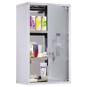 HOMCOM 12" x 20" Medicine Cabinet with Lock, Storage Shelves, Locking Medical Cabinet for Safety, First Aid Bathroom Wall Cabinet, Silver - 1 of 4