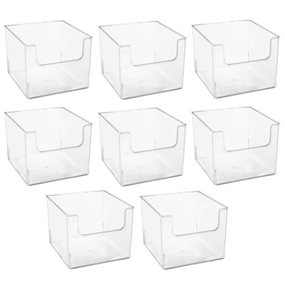 mDesign Plastic Household Storage Organizer Bins with Open Front, 4 Pack, Clear
