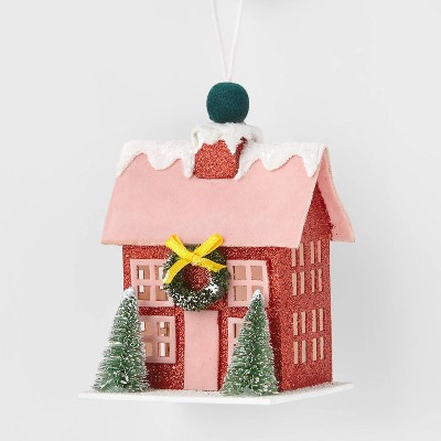 Paper Sparkle A-Frame House Christmas Tree Ornament Pink - Wondershop™