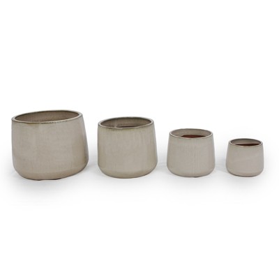 VisioGear 4 Pieces Ceramic Flowerpot, Modern Planter for Patio, Garden or Windowsills, Ameican White Oak, 13.8"*13.8"*11.9"