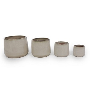 VisioGear 4 Pieces Ceramic Flowerpot, Modern Planter for Patio, Garden or Windowsills, Ameican White Oak, 13.8"*13.8"*11.9" - 1 of 4