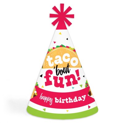 Big Dot of Happiness Taco ‘Bout Fun - Cone Happy Birthday Party Hats for Kids and Adults - Set of 8 (Standard Size)