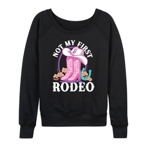 Women's - Barbie - Not My First Rodeo Lightweight French Terry Wide Neck Long Sleeve Shirt - 1 of 4